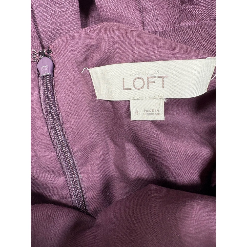 Ann Taylor LOFT Plum Purple 100% Linen Pleated Halter Neck Shift Dress Size 4 - Picture 2 of 15